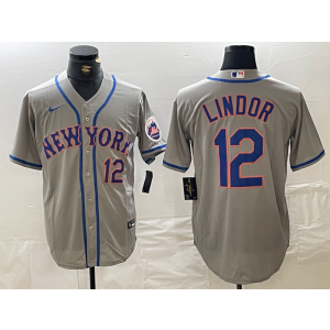 MLB Mets 12 Francisco Lindor Grey Nike Cool Base Men Jersey