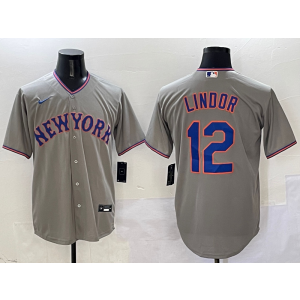 MLB Mets 12 Francisco Lindor Grey Nike Cool Base Men Jersey
