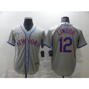 MLB Mets 12 Francisco Lindor Grey Nike Cool Base Men Jersey