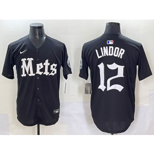 MLB Mets 12 Francisco Lindor New Black Nike Cool Base Men Jersey