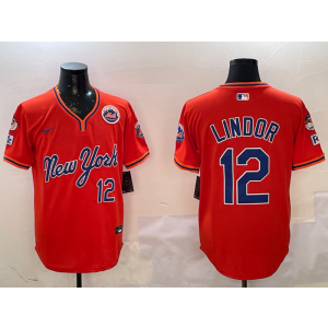 MLB Mets 12 Francisco Lindor Orange Alternate Nike Cool Base Men Jersey