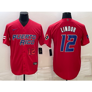 MLB Mets 12 Francisco Lindor Red 2023 World Series Men Jersey