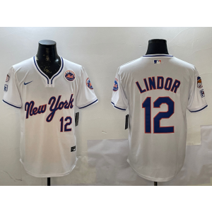 MLB Mets 12 Francisco Lindor White Alternate Nike Cool Base Men Jersey