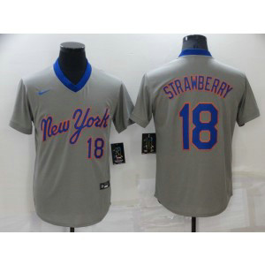 MLB Mets 18 Darryl Strawberry Grey Nike Cool Base Men Jersey