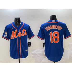 MLB Mets 18 Strawberry Blue Nike Cool Base Men Jersey