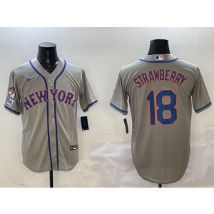MLB Mets 18 Strawberry Grey Nike Cool Base Men Jersey