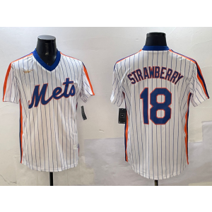MLB Mets 18 Strawberry White Nike Cool Base Men Jersey