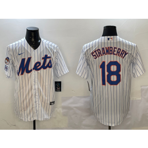 MLB Mets 18 Strawberry White Nike Cool Base Men Jersey