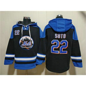 MLB Mets 22 Juan Soto Black Blue Ageless Must Have Lace Up Pullover Hoodie