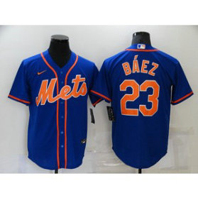 MLB Mets 23 Baez Blue Nike Cool Base Men Jersey