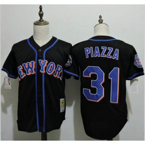 MLB Mets 31 Mike Piazza Black Throwback Men Jersey