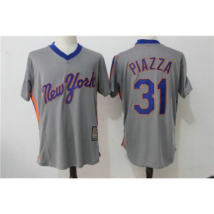 MLB Mets 31 Mike Piazza Gray Cool Base Cooperstown Collection Men Jersey