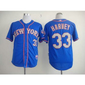 MLB Mets 33 Matt Harvey Blue(Grey ) Alternate Road Cool Base Men Jersey
