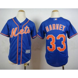 MLB Mets 33 Matt Harvey Blue Alternate Home Cool Youth Jersey