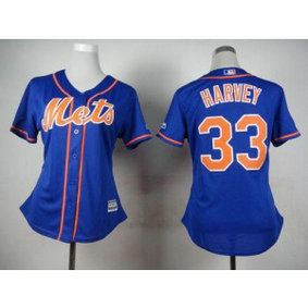 MLB Mets 33 Matt Harvey Blue Alternate Women Jersey