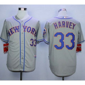 MLB Mets 33 Matt Harvey Grey Road Cool Base Men Jersey