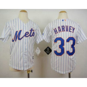 MLB Mets 33 Matt Harvey White(Blue Strip) Home Cool Base Youth Jersey