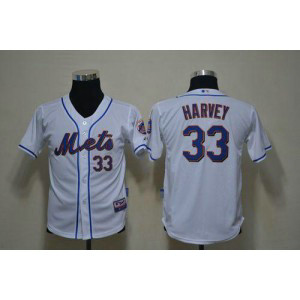 MLB Mets 33 Matt Harvey White Cool Base Youth Jersey