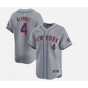 MLB Mets 4 Francisco Alvarez Grey Nike Cool Base Men Jersey