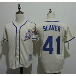 MLB Mets 41 Tom Seaver Cream Throwback Men Jersey