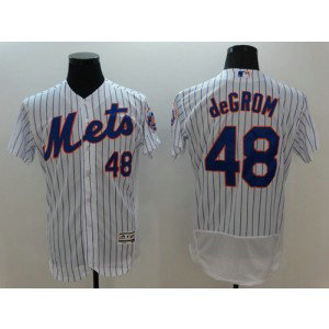 MLB Mets 48 Jacob DeGrom White(Blue Strip) Flexbase Men Jersey