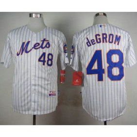 MLB Mets 48 Jacob DeGrom White(Blue Strip) Home Cool Base Men Jersey