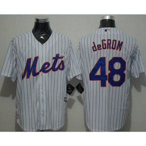 MLB Mets 48 Jacob DeGrom White(Blue Strip) New Cool Base Men Jersey