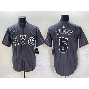 MLB Mets 5 Wright Grey City Nike Cool Base Men Jersey