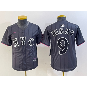 MLB Mets 9 Brandon Nimmo Black 2024 City Connect Nike Cool Base Youth Jersey