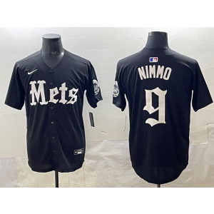 MLB Mets 9 Nimmo New Black Nike Cool Base Men Jersey