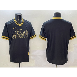 MLB Mets Blank Black Gold Nike Cool Base Men Jersey