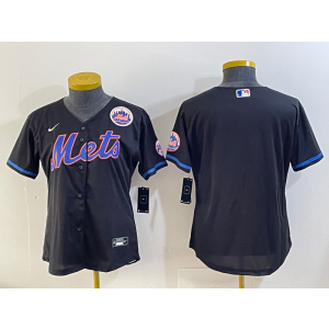 MLB Mets Blank Black Nike Cool Base Women Jersey