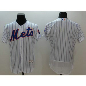 MLB Mets Blank White(Blue Strip) Flexbase Men Jersey