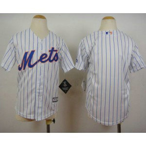 MLB Mets Blank White(Blue Strip) Home Cool Base Youth Jersey