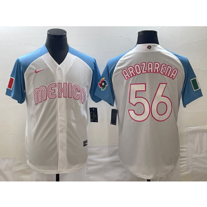 MLB Mexico 56 Arozarena Light Blue Nike Cool Base Men Jersey