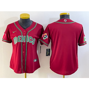 MLB Mexico Blank Red Nike Cool Base Women Jersey
