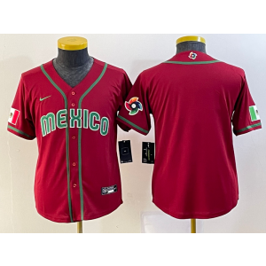 MLB Mexico Blank Red Nike Cool Base Youth Jersey
