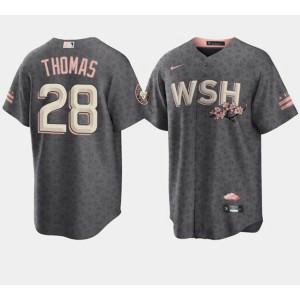 MLB Nationals 28 Lane Thomas 2022 Gray City Connect Cherry Blossom Nike Cool Base Men Jersey