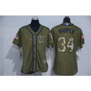 MLB Nationals 34 Bryce Harper Green Salute to Service Women Jersey