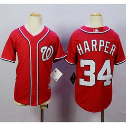 MLB Nationals 34 Bryce Harper Red Cool Base Youth Jersey