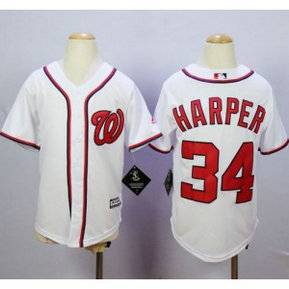 MLB Nationals 34 Bryce Harper White Cool Base Youth Jersey