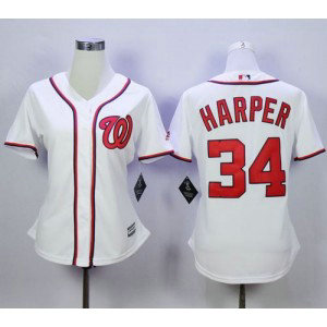 MLB Nationals 34 Bryce Harper White Fashion Women Jersey