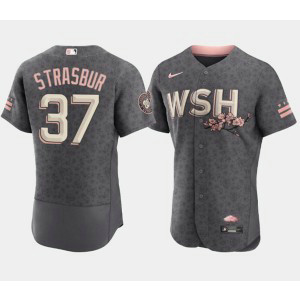 MLB Nationals 37 Stephen Strasburg 2022 Gray City Connect Cherry Blossom Nike Flexbase Men Jersey