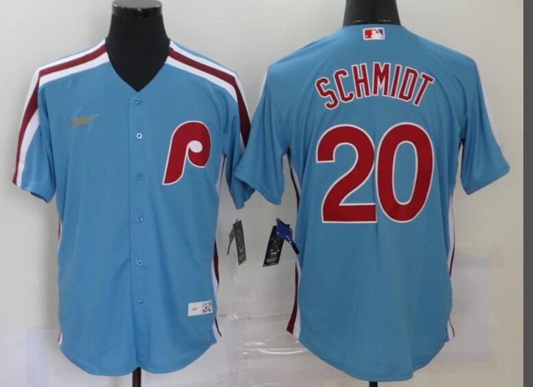 MLB Nike Phillies 20 Mike Schmidt Light Blue Men Jersey