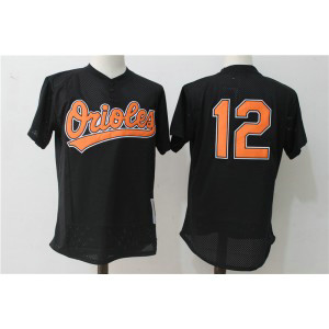 MLB Orioles 12 Roberto Alomar Black Mitchell and Ness Throwback Men Jersey