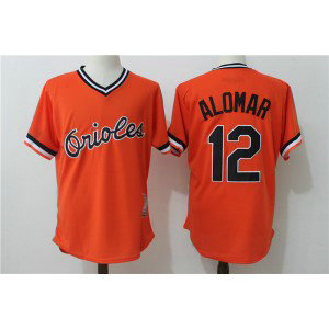 MLB Orioles 12 Roberto Alomar Orange Cooperstown Cool Base Men Jersey