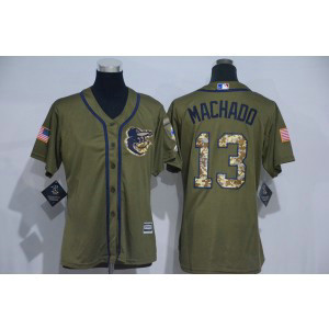 MLB Orioles 13 Manny Machado Green Salute to Service Women Jersey