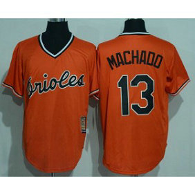 MLB Orioles 13 Manny Machado Orange Pullover Majestic Cool Base Cooperstown Collection Men Jersey