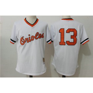 MLB Orioles 13 Manny Machado White Mitchell and Ness Throwback Men Jersey
