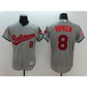 MLB Orioles 8 Cal Ripken Jr. Grey Stars and Stripes Flexbase Men Jersey